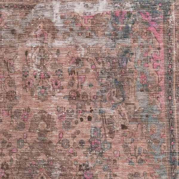 HomeRoots 8' X 10' Floral Medallion Area Rug - Pink, Gray & Blush, Washable, UV Protected, Pet Friendly Design 695910