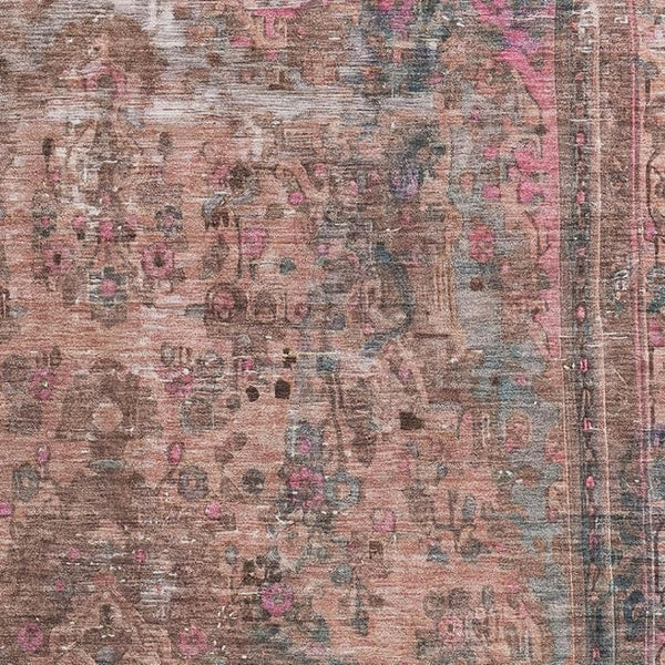 HomeRoots 9' X 12' Floral Medallion Area Rug in Pink, Gray & Blush - Washable, Stain Resistant & UV Protected 695911