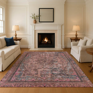 HomeRoots 10' X 14' Floral Medallion Area Rug in Pink, Gray & Blush - Washable, UV Protected, Durable Design! 695912
