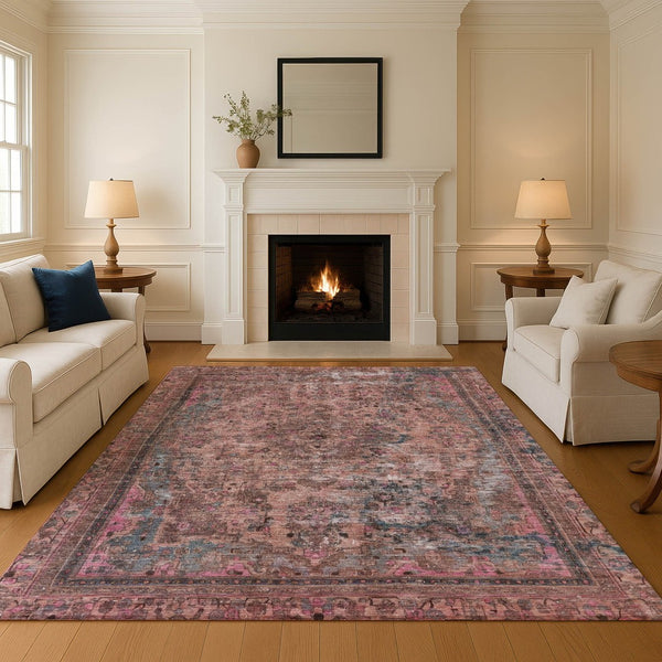 HomeRoots 10' X 14' Floral Medallion Area Rug in Pink, Gray & Blush - Washable, UV Protected, Durable Design! 695912