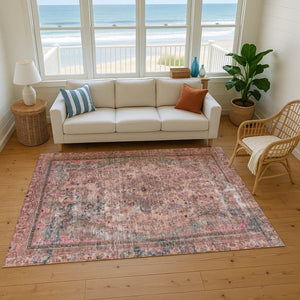 HomeRoots 10' X 14' Floral Medallion Area Rug in Pink, Gray & Blush - Washable, UV Protected, Durable Design! 695912
