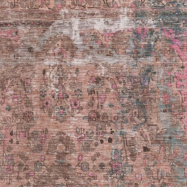 HomeRoots 10' X 14' Floral Medallion Area Rug in Pink, Gray & Blush - Washable, UV Protected, Durable Design! 695912
