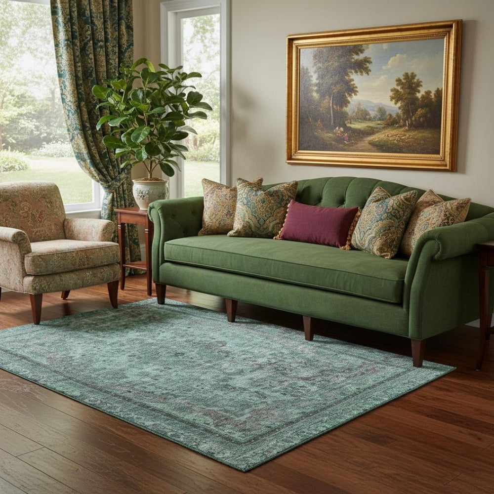 HomeRoots 5' X 8' Washable Teal & Gray Floral Medallion Area Rug with UV Protection for Stylish Living Spaces 695914