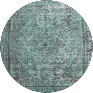 HomeRoots 8' Teal & Gray Floral Medallion Round Rug - Washable, UV Protected, & Stain Resistant for Easy Care! 695915