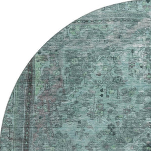 HomeRoots 8' Teal & Gray Floral Medallion Round Rug - Washable, UV Protected, & Stain Resistant for Easy Care! 695915