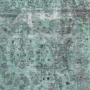 HomeRoots 8' X 10' Elegant Teal & Gray Floral Medallion Rug – Washable, Stain-Resistant, UV Protected Beauty 695916