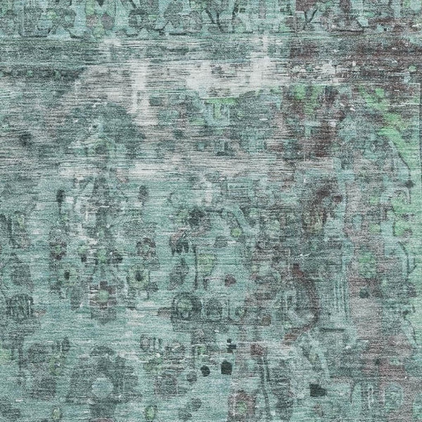 HomeRoots 8' X 10' Elegant Teal & Gray Floral Medallion Rug – Washable, Stain-Resistant, UV Protected Beauty 695916