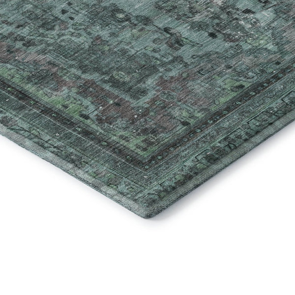 HomeRoots 9' X 12' Teal and Gray Floral Medallion Area Rug – Washable, Stain-Resistant, UV Protected Elegance 695917