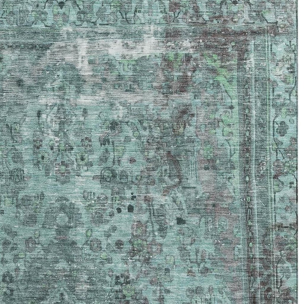 HomeRoots 9' X 12' Teal and Gray Floral Medallion Area Rug – Washable, Stain-Resistant, UV Protected Elegance 695917