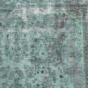 HomeRoots 10' Teal and Gray Floral Medallion Area Rug - Stain-Resistant, UV Protected, Non-Slip Backing 695918