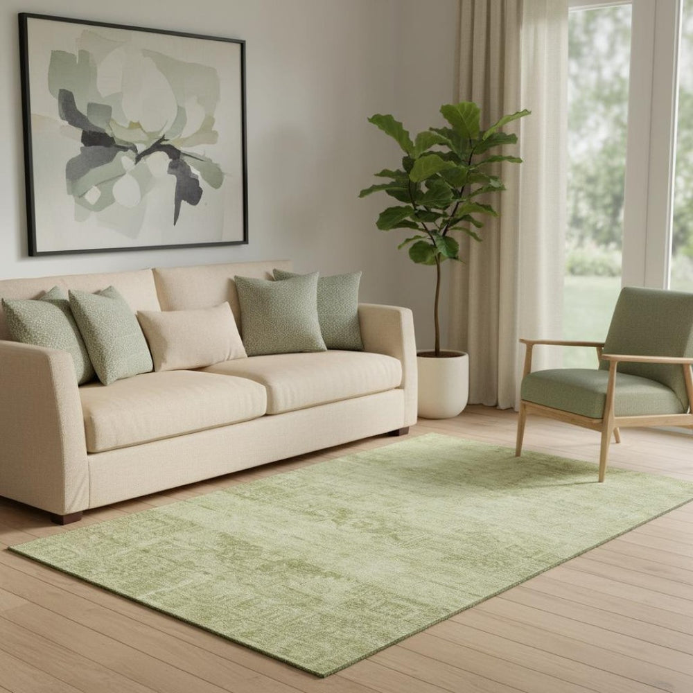HomeRoots 5' X 8' Artichoke Green & Beige Oriental Area Rug - Washable, Durable, UV-Protected, Easy-Care Design 695920