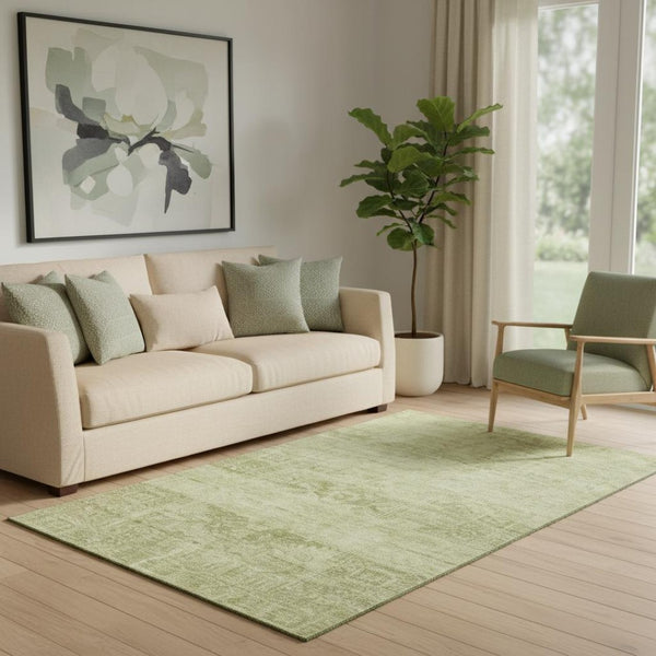 HomeRoots 5' X 8' Artichoke Green & Beige Oriental Area Rug - Washable, Durable, UV-Protected, Easy-Care Design 695920
