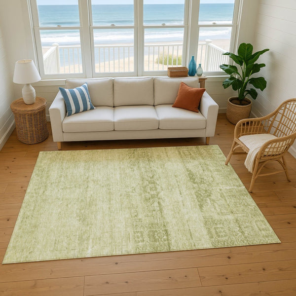 HomeRoots 5' X 8' Artichoke Green & Beige Oriental Area Rug - Washable, Durable, UV-Protected, Easy-Care Design 695920