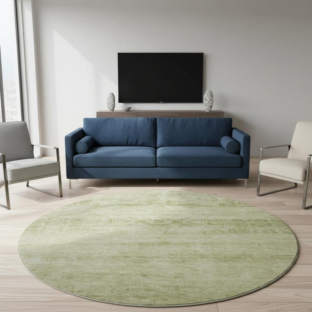 HomeRoots 8' Artichoke Green & Beige Round Rug - Washable, UV-Protected, Durable Oriental Design for Any Space 695921