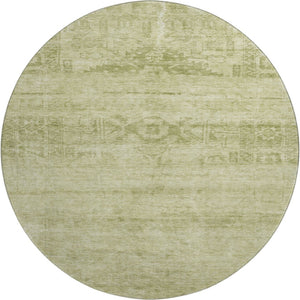 HomeRoots 8' Artichoke Green & Beige Round Rug - Washable, UV-Protected, Durable Oriental Design for Any Space 695921