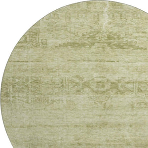 HomeRoots 8' Artichoke Green & Beige Round Rug - Washable, UV-Protected, Durable Oriental Design for Any Space 695921