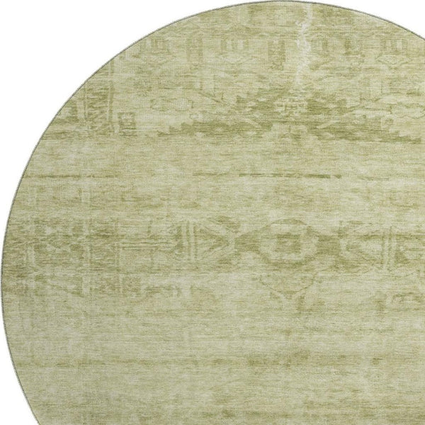 HomeRoots 8' Artichoke Green & Beige Round Rug - Washable, UV-Protected, Durable Oriental Design for Any Space 695921