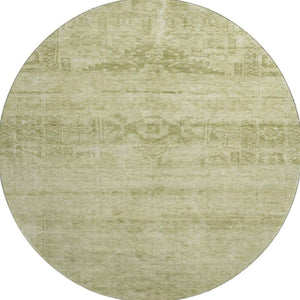 HomeRoots 8' Artichoke Green & Beige Round Rug - Washable, UV-Protected, Durable Oriental Design for Any Space 695921