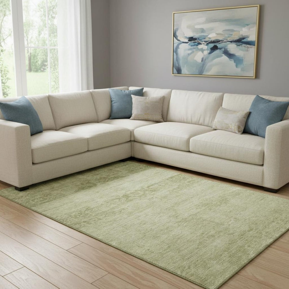 HomeRoots 8' X 10' Artichoke Green & Beige Oriental Rug – Washable, UV Protected, Stain-Resistant & Non-Slip! 695922