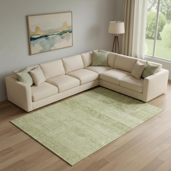 HomeRoots 9' X 12' Artichoke Green & Beige Oriental Rug – Washable, Stain-Resistant, UV Protected for Homes 695923