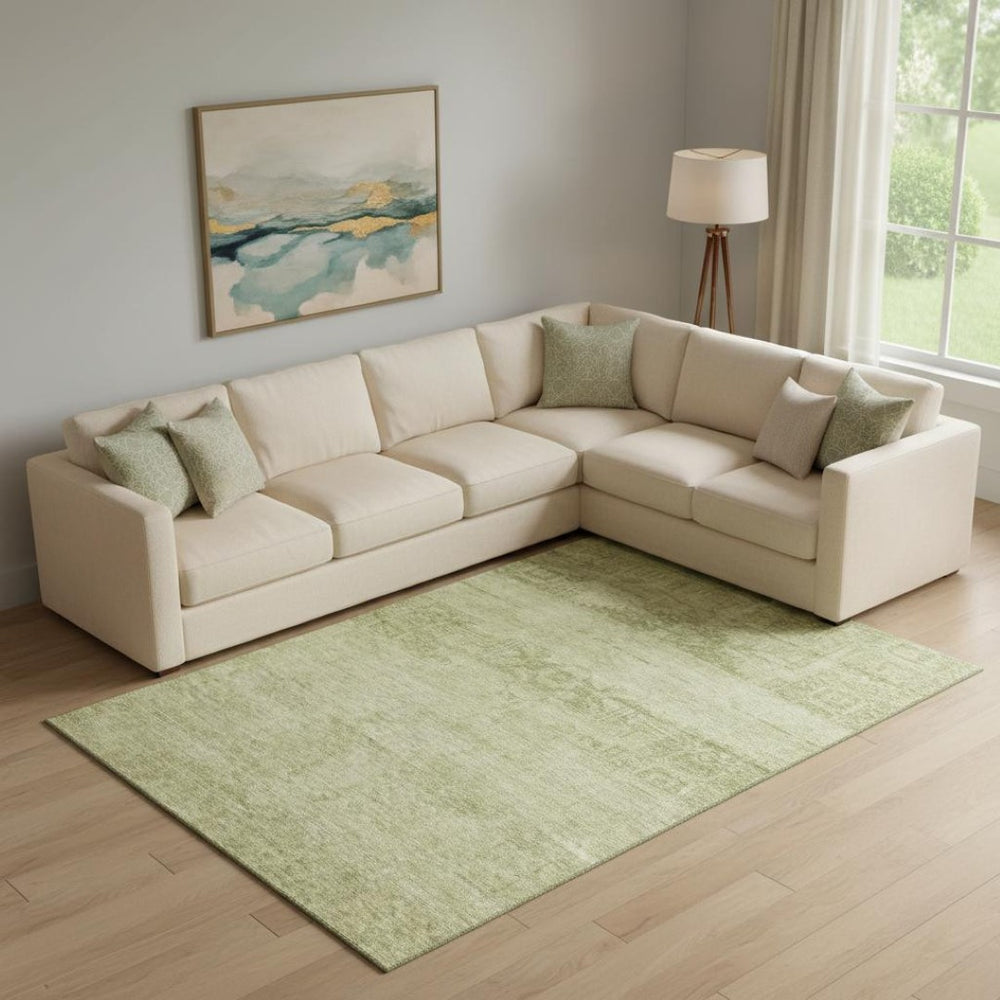 HomeRoots 10' Artichoke Green & Beige Oriental Washable Area Rug - UV Protected, Stain Resistant & Durable Design 695924