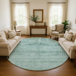 HomeRoots 8' Vibrant Aqua and Teal Washable Round Rug with UV Protection - Perfect for High-Traffic Spaces! 695927