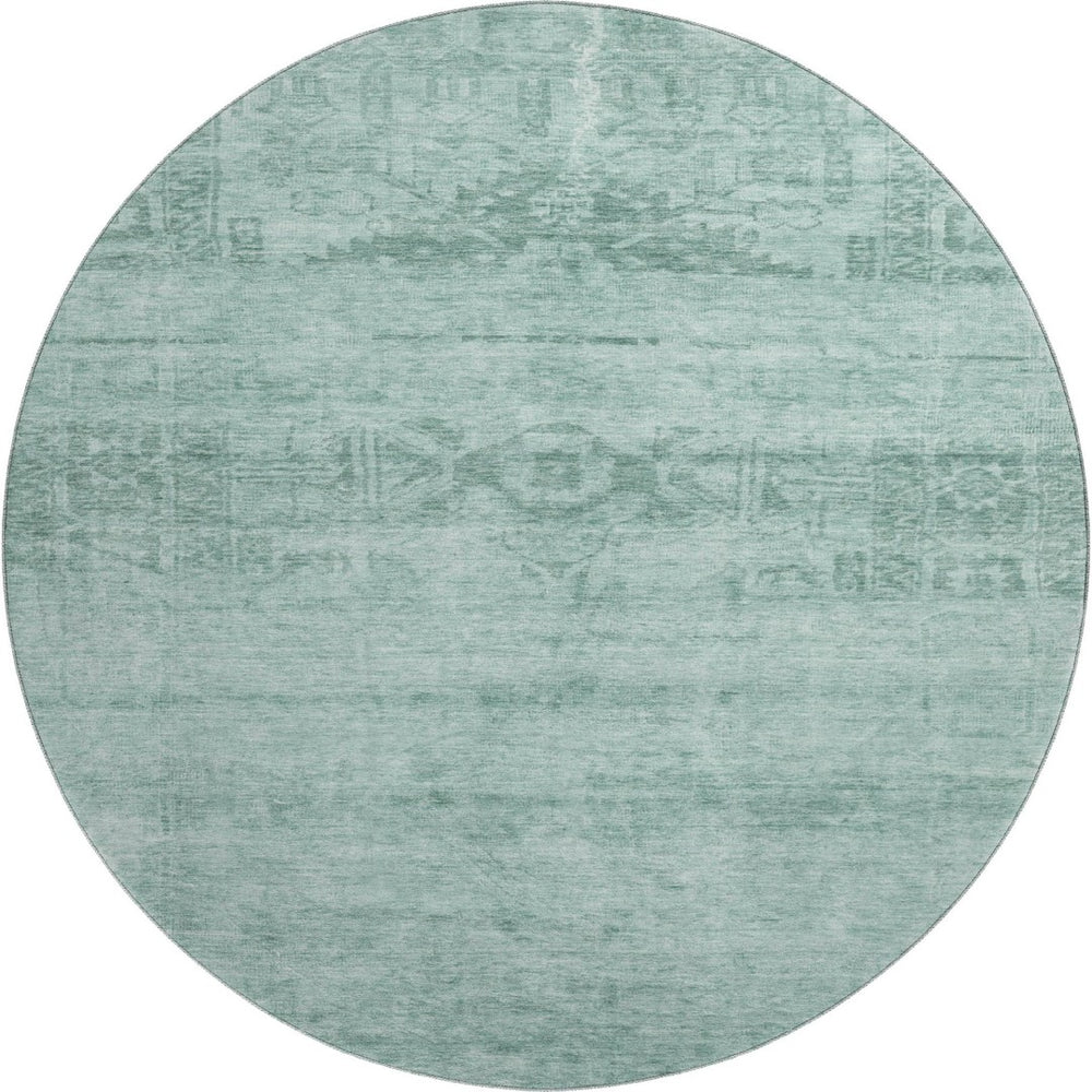 HomeRoots 8' Vibrant Aqua and Teal Washable Round Rug with UV Protection - Perfect for High-Traffic Spaces! 695927