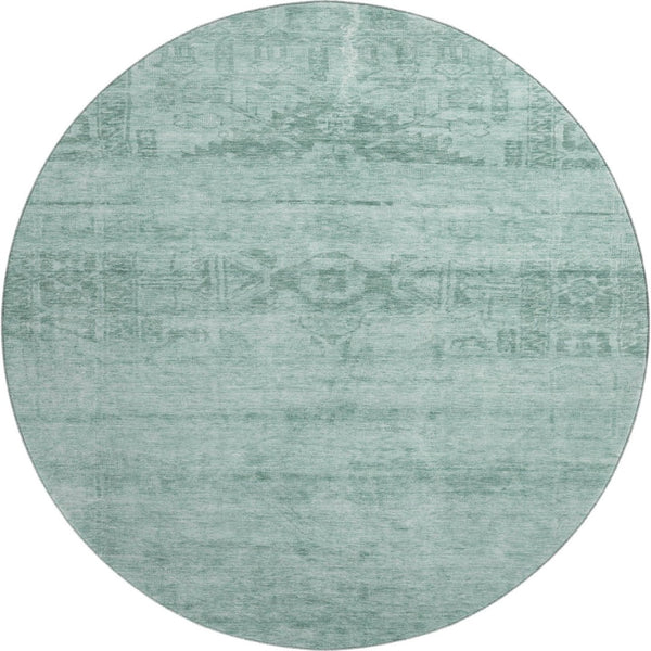 HomeRoots 8' Vibrant Aqua and Teal Washable Round Rug with UV Protection - Perfect for High-Traffic Spaces! 695927