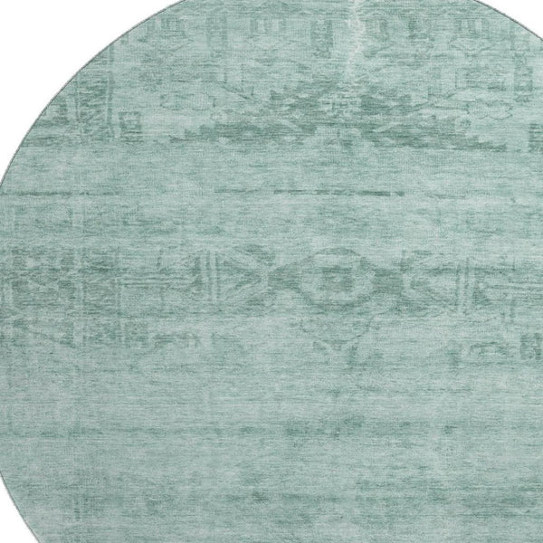 HomeRoots 8' Vibrant Aqua and Teal Washable Round Rug with UV Protection - Perfect for High-Traffic Spaces! 695927
