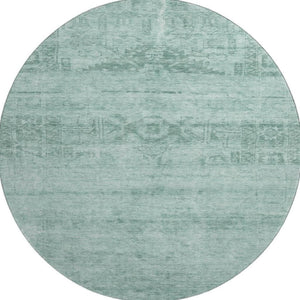 HomeRoots 8' Vibrant Aqua and Teal Washable Round Rug with UV Protection - Perfect for High-Traffic Spaces! 695927