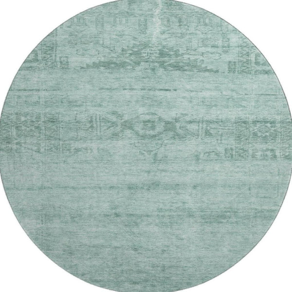 HomeRoots 8' Vibrant Aqua and Teal Washable Round Rug with UV Protection - Perfect for High-Traffic Spaces! 695927