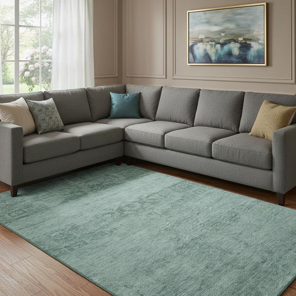 HomeRoots 8' X 10' Aqua and Teal Oriental Area Rug - Washable, UV Protected, Durable, Stylish for Any Room 695928