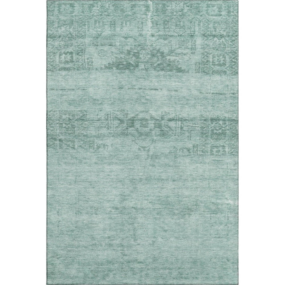 HomeRoots 8' X 10' Aqua and Teal Oriental Area Rug - Washable, UV Protected, Durable, Stylish for Any Room 695928