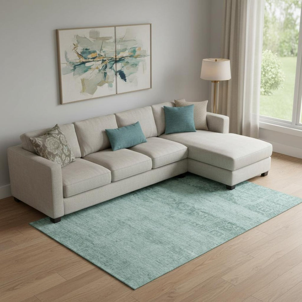 HomeRoots 9' X 12' Aqua And Teal Oriental Area Rug - Durable, Washable, UV-Protected for Elegant Living Spaces 695929