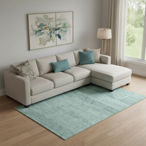 HomeRoots 9' X 12' Aqua And Teal Oriental Area Rug - Durable, Washable, UV-Protected for Elegant Living Spaces 695929