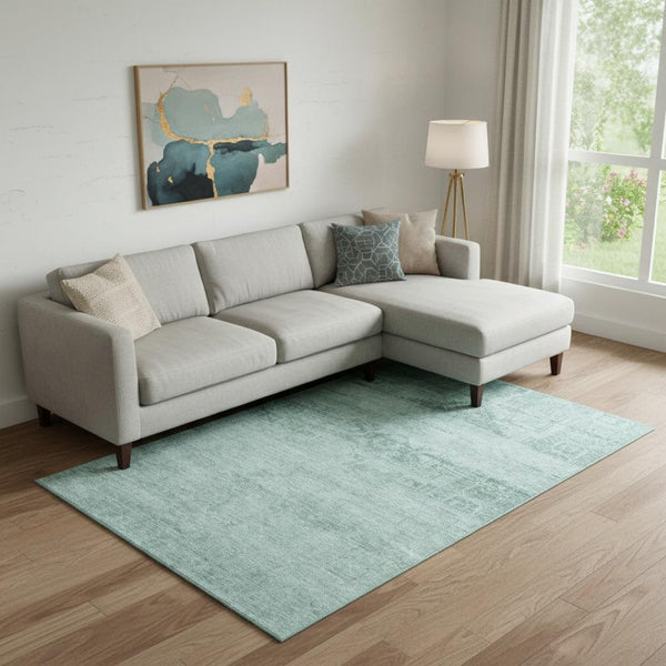 HomeRoots 10' X 14' Aqua and Teal Oriental Area Rug - Washable, UV Protected, Stain Resistant for Homes with Kids 695930