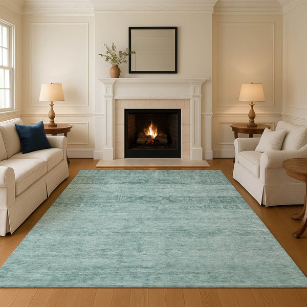 HomeRoots 10' X 14' Aqua and Teal Oriental Area Rug - Washable, UV Protected, Stain Resistant for Homes with Kids 695930