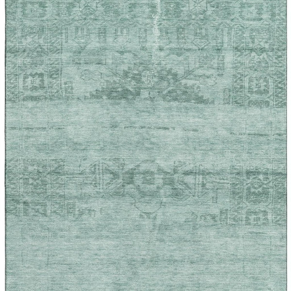 HomeRoots 10' X 14' Aqua and Teal Oriental Area Rug - Washable, UV Protected, Stain Resistant for Homes with Kids 695930