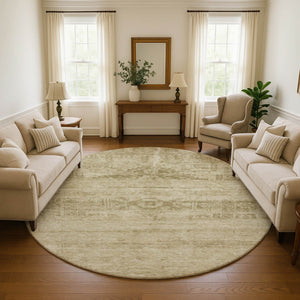 HomeRoots 8' Beige and Taupe Oriental Round Rug – Washable, UV Protected, Durable for Busy Homes & Stylish Décor 695933