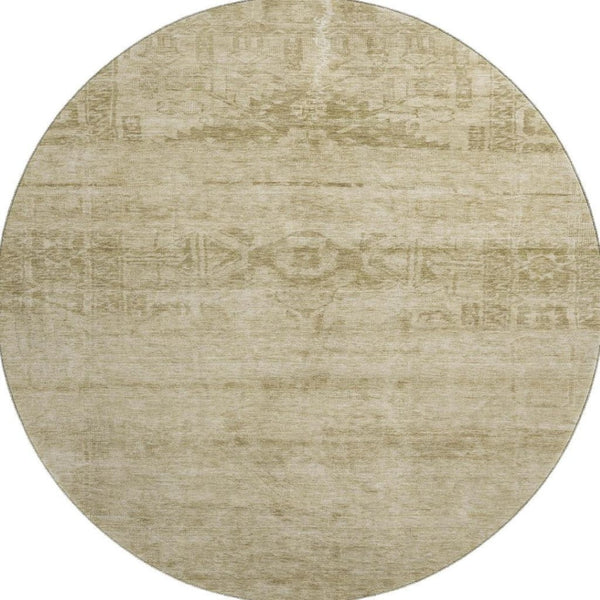 HomeRoots 8' Beige and Taupe Oriental Round Rug – Washable, UV Protected, Durable for Busy Homes & Stylish Décor 695933