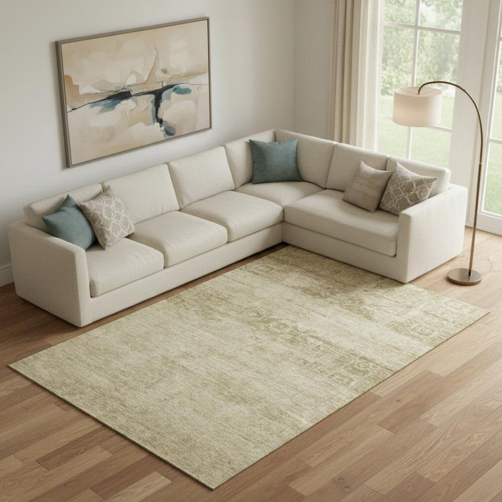 HomeRoots 9' X 12' Beige & Taupe Transitional Oriental Area Rug - Washable, UV-Protected, Stain-Resistant Design 695935