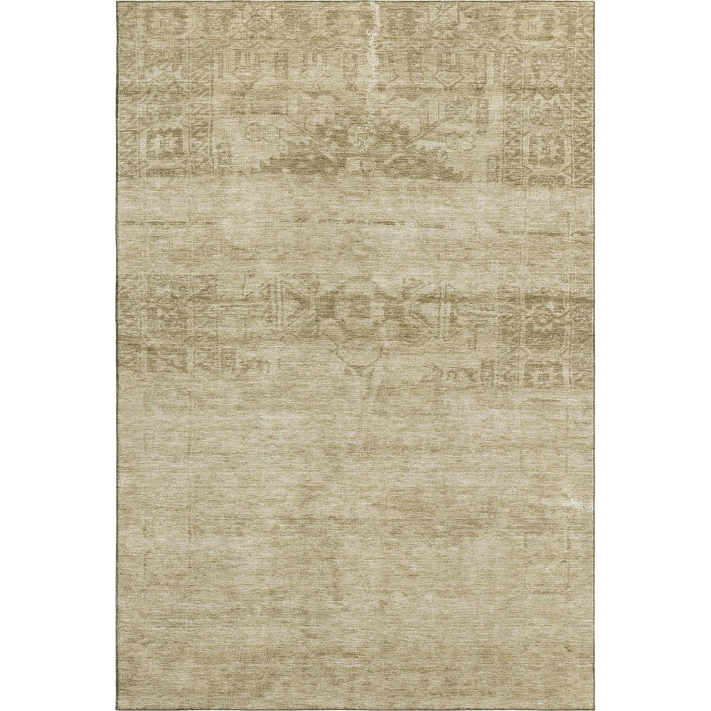 HomeRoots 9' X 12' Beige & Taupe Transitional Oriental Area Rug - Washable, UV-Protected, Stain-Resistant Design 695935