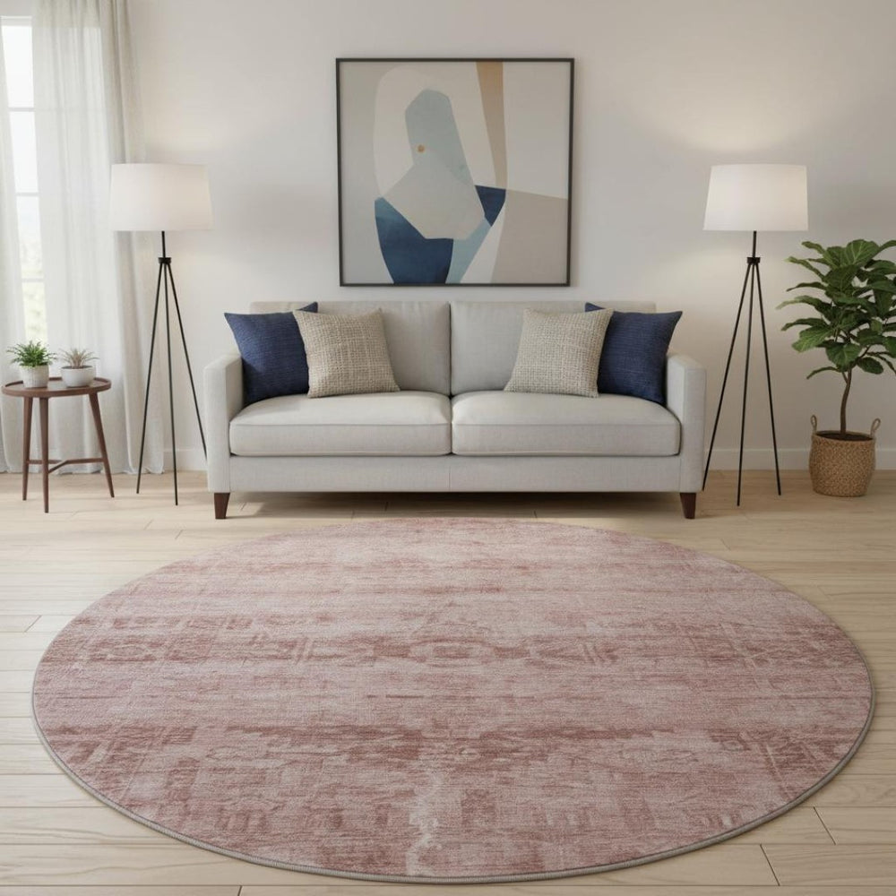 HomeRoots 8' Blush and Pink Oriental Round Rug with UV Protection - Durable, Stain-Resistant, Kid & Pet Friendly! 695939