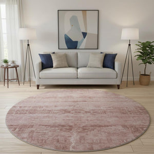 HomeRoots 8' Blush and Pink Oriental Round Rug with UV Protection - Durable, Stain-Resistant, Kid & Pet Friendly! 695939