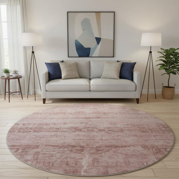 HomeRoots 8' Blush and Pink Oriental Round Rug with UV Protection - Durable, Stain-Resistant, Kid & Pet Friendly! 695939