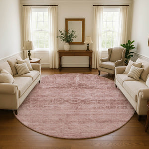 HomeRoots 8' Blush and Pink Oriental Round Rug with UV Protection - Durable, Stain-Resistant, Kid & Pet Friendly! 695939