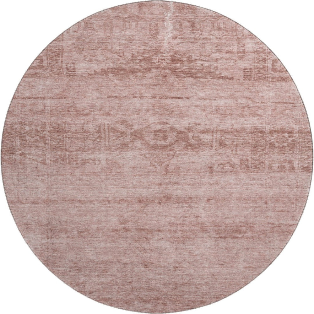 HomeRoots 8' Blush and Pink Oriental Round Rug with UV Protection - Durable, Stain-Resistant, Kid & Pet Friendly! 695939