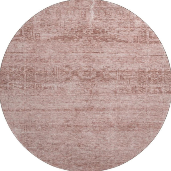HomeRoots 8' Blush and Pink Oriental Round Rug with UV Protection - Durable, Stain-Resistant, Kid & Pet Friendly! 695939
