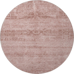 HomeRoots 8' Blush and Pink Oriental Round Rug with UV Protection - Durable, Stain-Resistant, Kid & Pet Friendly! 695939