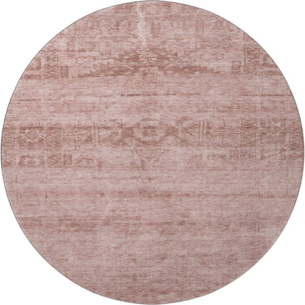 HomeRoots 8' Blush and Pink Oriental Round Rug with UV Protection - Durable, Stain-Resistant, Kid & Pet Friendly! 695939